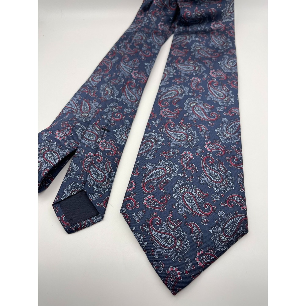 Liberty of London Mens Silk Paisley Tie Navy Blue Burgundy Made in USA NWT